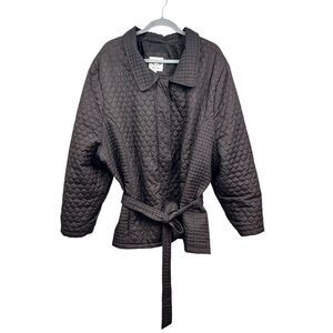 Caren Sport Womens Quilted Jacket Collared Belted Lined Pockets Brown Plus Sz 3x